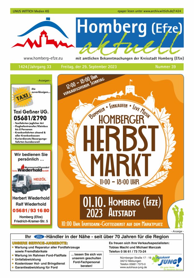 Homberg Efze aktuell Titelblatt 39/2023