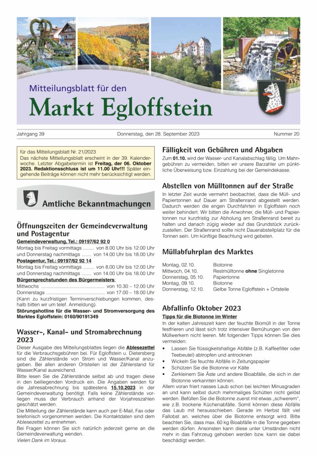 Mitteilungsblatt für den Markt Egloffstein Titelblatt 20/2023