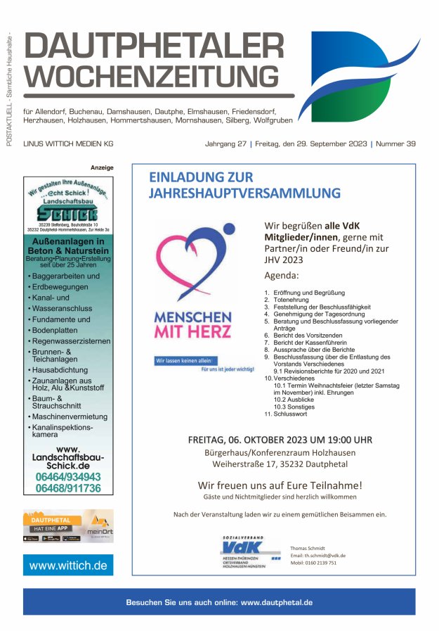 Dautphetaler Wochenzeitung Titelblatt 39/2023