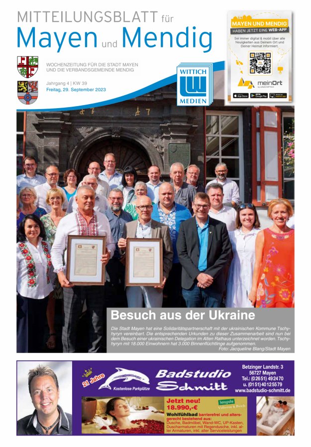 Mitteilungsblatt für Mayen und Mendig Titelblatt 39/2023