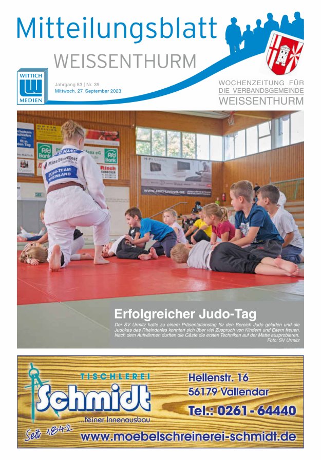 Mitteilungsblatt für den Bereich der Verbandsgemeinde Weißenthurm Titelblatt 39/2023