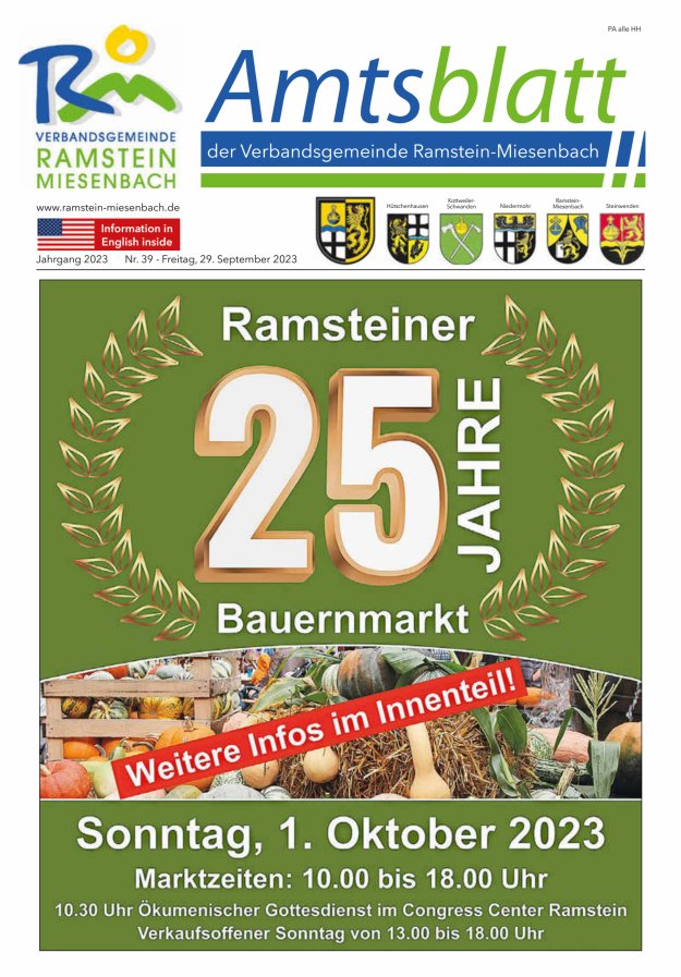 Amtsblatt VG Ramstein-Miesenbach Titelblatt 39/2023