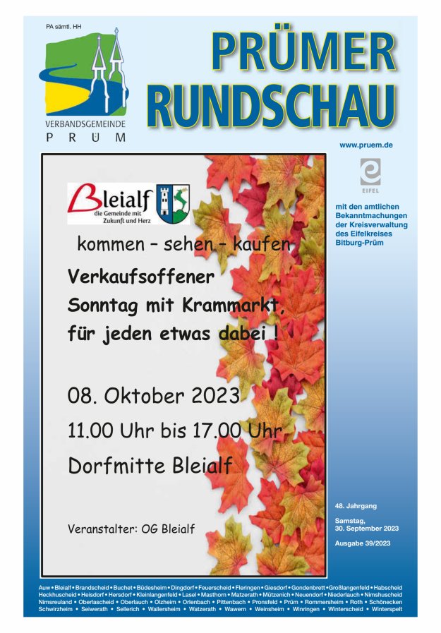 Prümer Rundschau Titelblatt 39/2023
