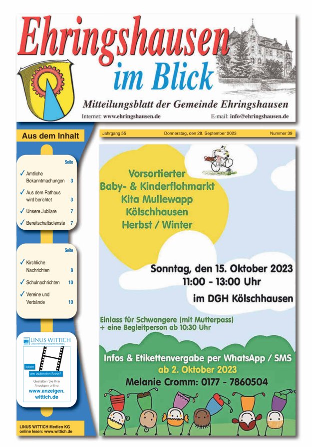 Mitteilungsblatt der Gemeinde Ehringshausen Titelblatt 39/2023