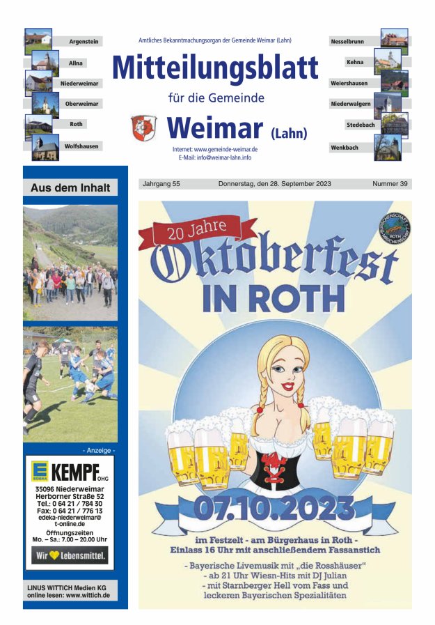 Mitteilungsblatt für die Gemeinde Weimar Titelblatt 39/2023