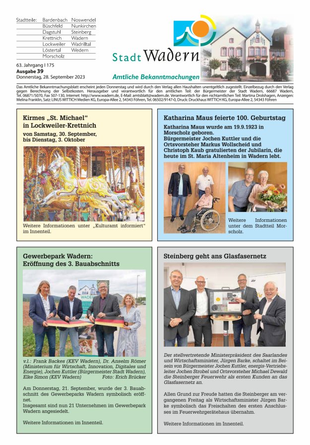 Stadt Wadern Titelblatt 39/2023