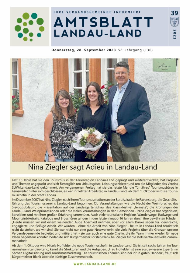 Amtsblatt VG Landau-Land Titelblatt 39/2023