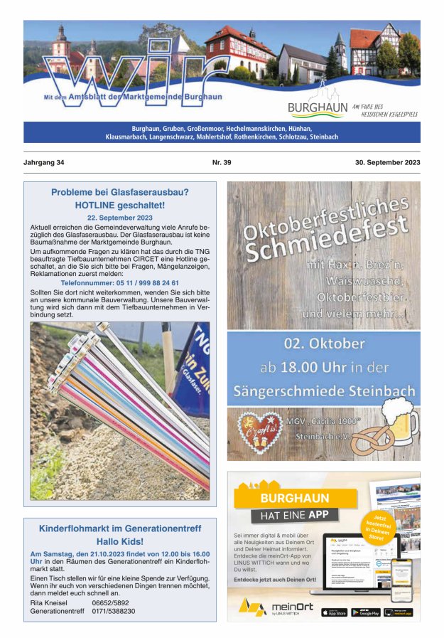 WIR - mit Amtsblatt der Marktgemeinde Burghaun Titelblatt 39/2023