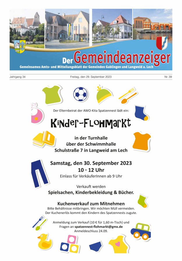 Der Gemeindeanzeiger - Gablingen Langweid Titelblatt 39/2023