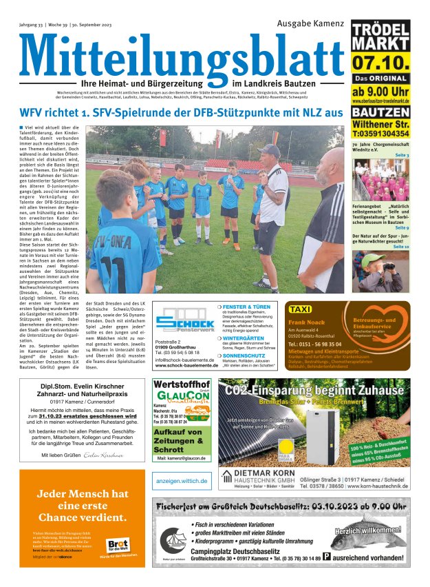 Mitteilungsblatt LK Bautzen Ausgabe Kamenz Titelblatt 38/2023