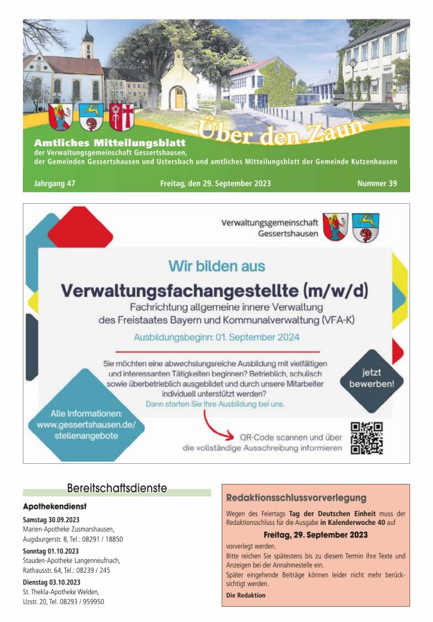 Über den Zaun Titelblatt 39/2023