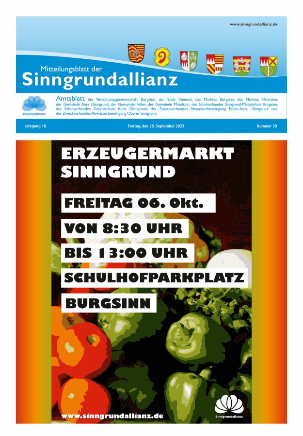 Mitteilungsblatt der Sinngrundallianz Titelblatt 39/2023