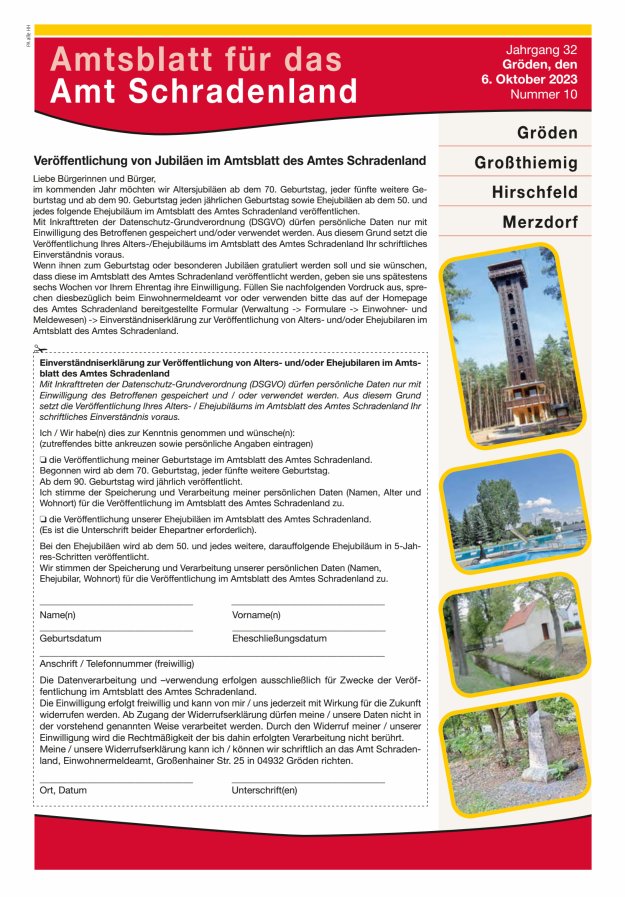 Amtsblatt für das Amt Schradenland Titelblatt 10/2023