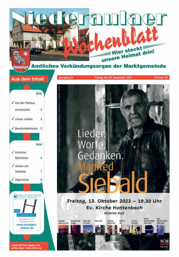 Niederaulaer Wochenblatt Titelblatt 39/2023