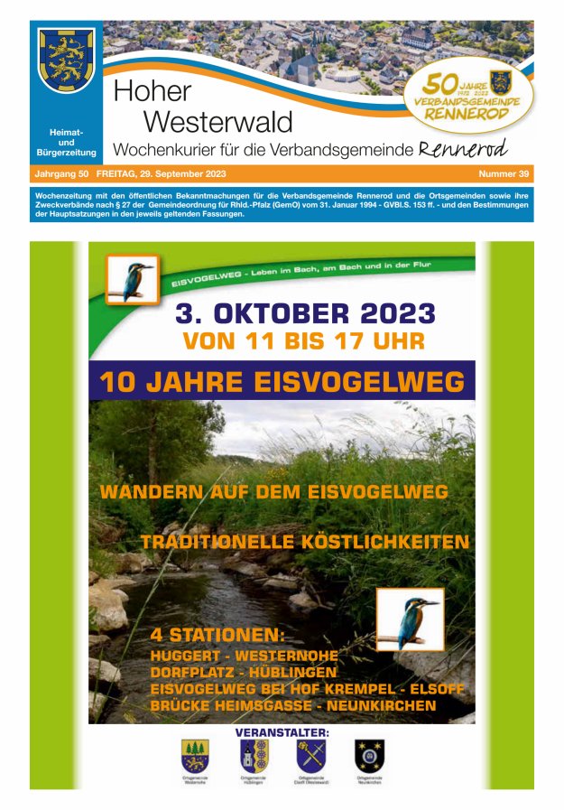 Hoher Westerwald - Wochenkurier für die Verbandsgemeinde Rennerod Titelblatt 39/2023