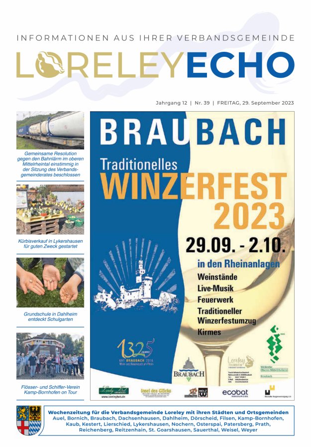 Loreley-Echo - Mitteilungsblatt der Verbandsgemeinde Loreley Titelblatt 39/2023