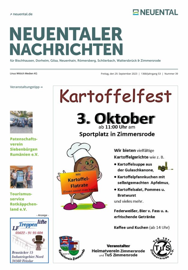 Neuentaler Nachrichten Titelblatt 39/2023