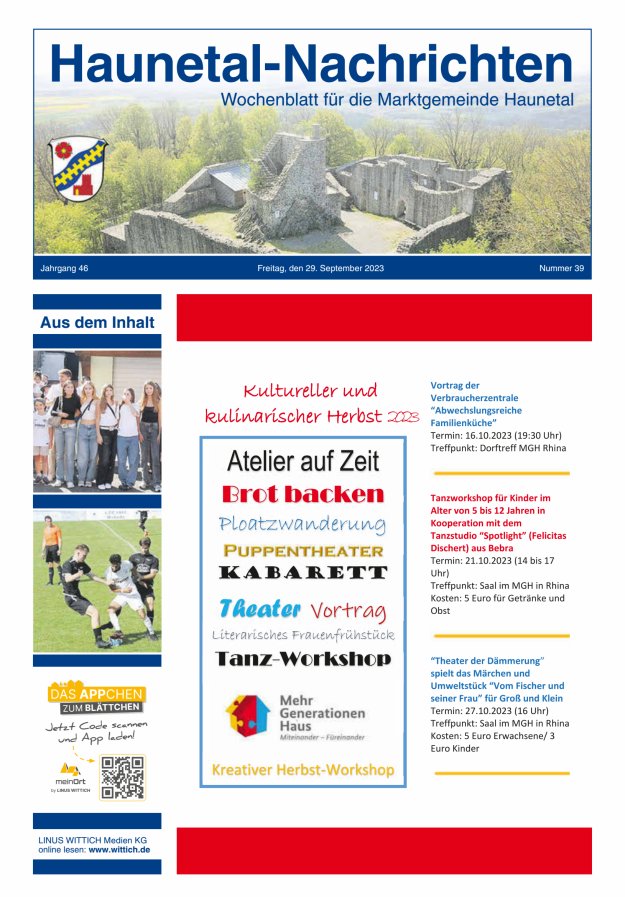 Haunetal-Nachrichten Titelblatt 39/2023