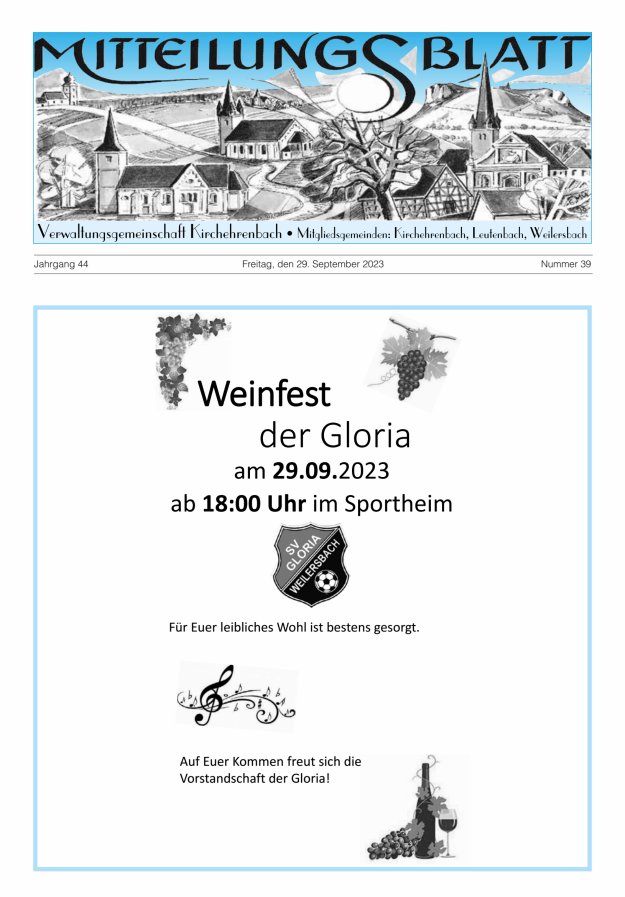Mitteilungsblatt Verwaltungsgemeinschaft Kirchehrenbach Titelblatt 39/2023