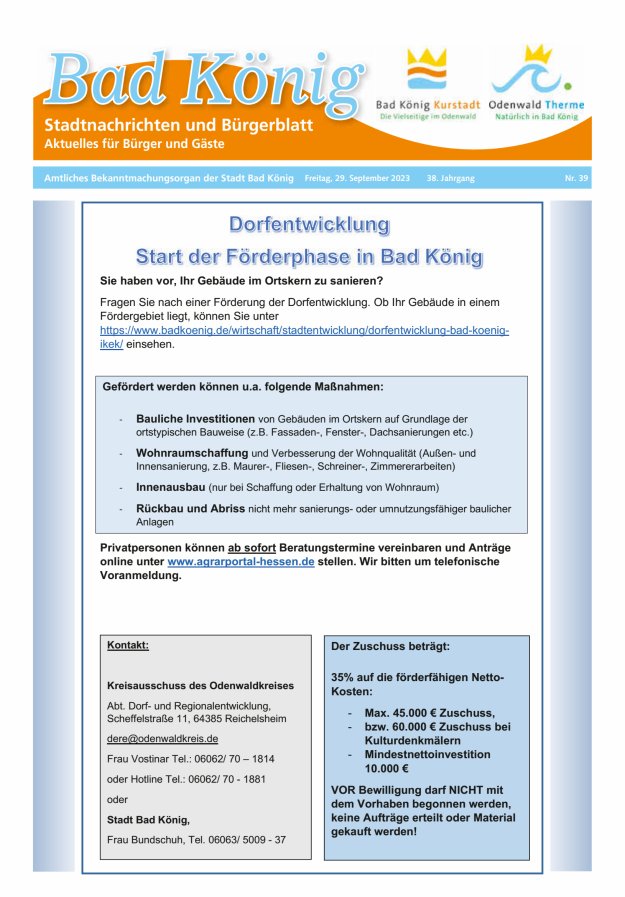 Bad Königer Stadtnachrichten und Badeblatt Titelblatt 39/2023