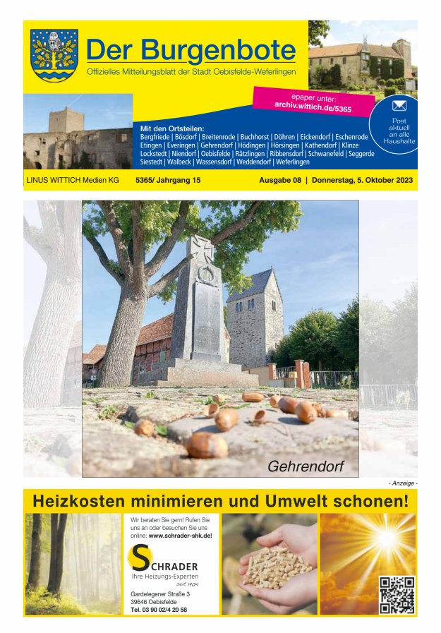 Mitteilungsblatt der Einheitsgemeinde Stadt Oebisfelde-Weferlingen Titelblatt 08/2023