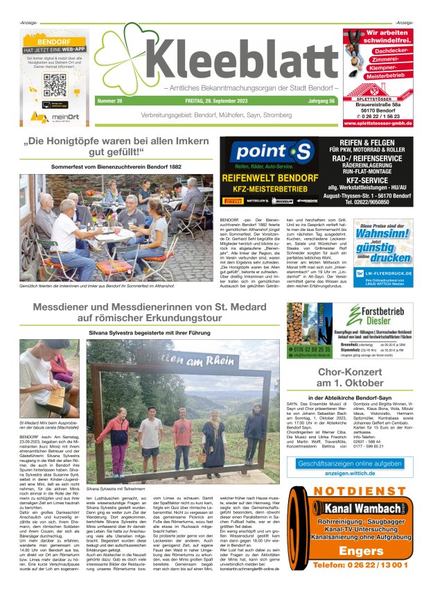 Kleeblatt - Amtliches Bekanntmachungsorgan der Stadt Bendorf Titelblatt 39/2023