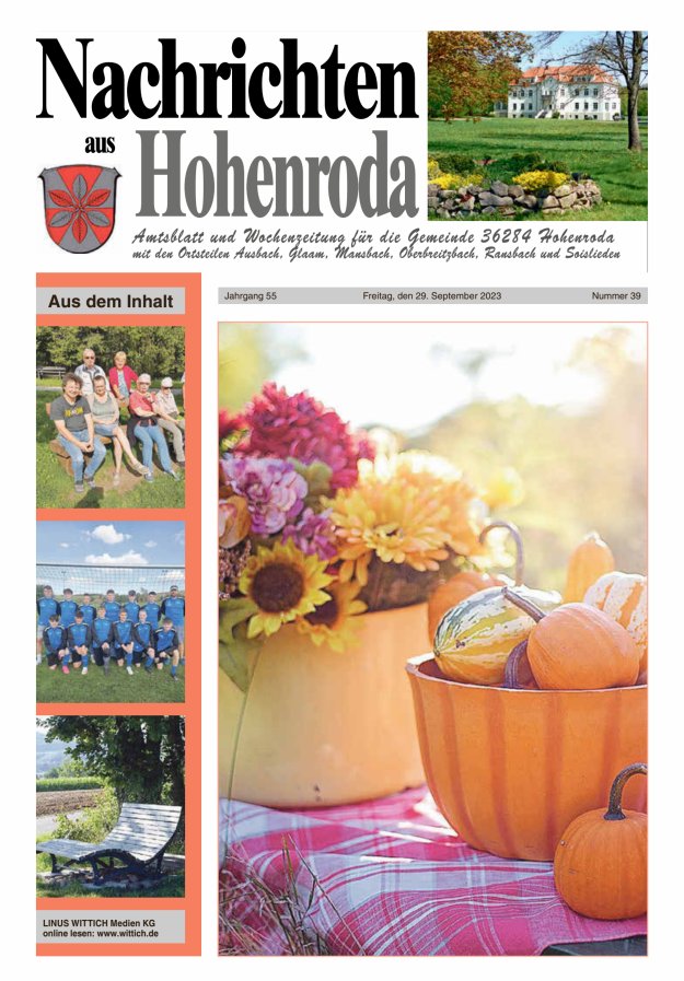 Nachrichten aus Hohenroda Titelblatt 39/2023