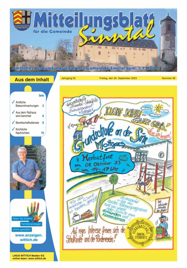 Mitteilungsblatt für die Gemeinde Sinntal Titelblatt 39/2023