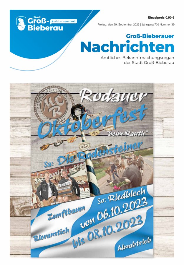 Groß-Bieberauer Nachrichten Titelblatt 39/2023