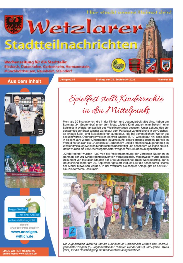 Wetzlarer Stadtteilnachrichten Titelblatt 39/2023