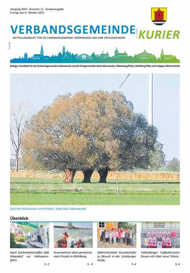 Verbandsgemeindekurier - Mitteilungsblatt für die Verbandsgemeinde Liebenwerda Titelblatt 11/2023