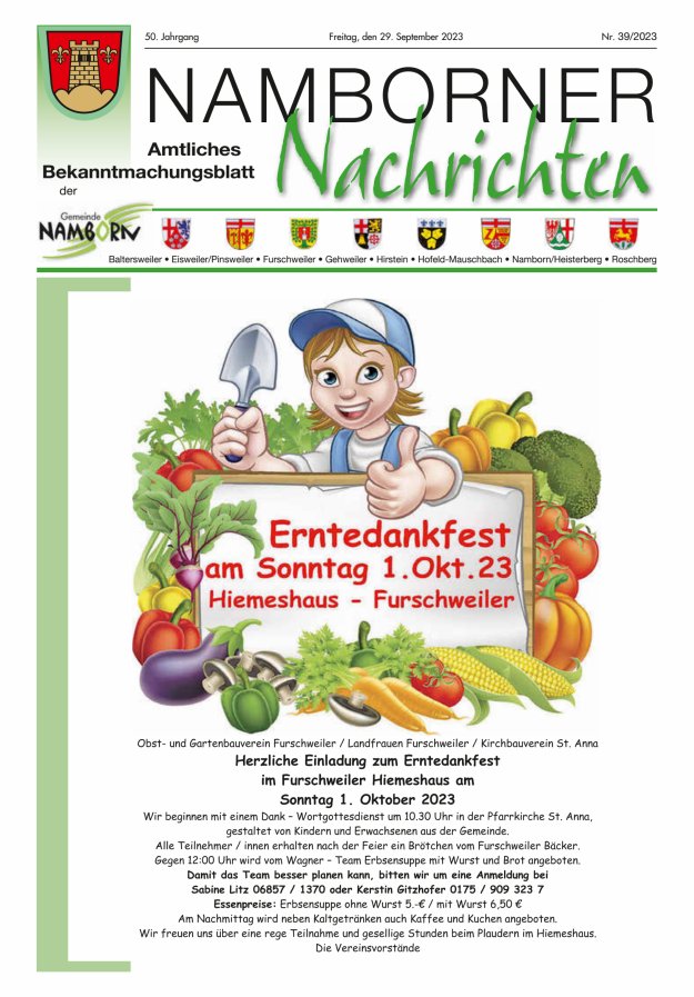 Namborner Nachrichten Titelblatt 39/2023
