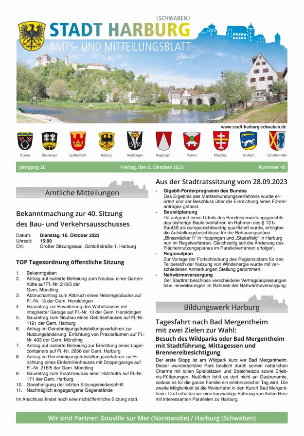 Amts- und Mitteilungsblatt der Stadt Harburg Titelblatt 40/2023