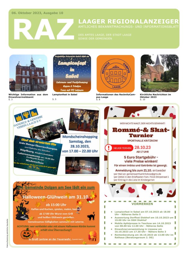 Laager Regionalanzeiger Titelblatt 10/2023