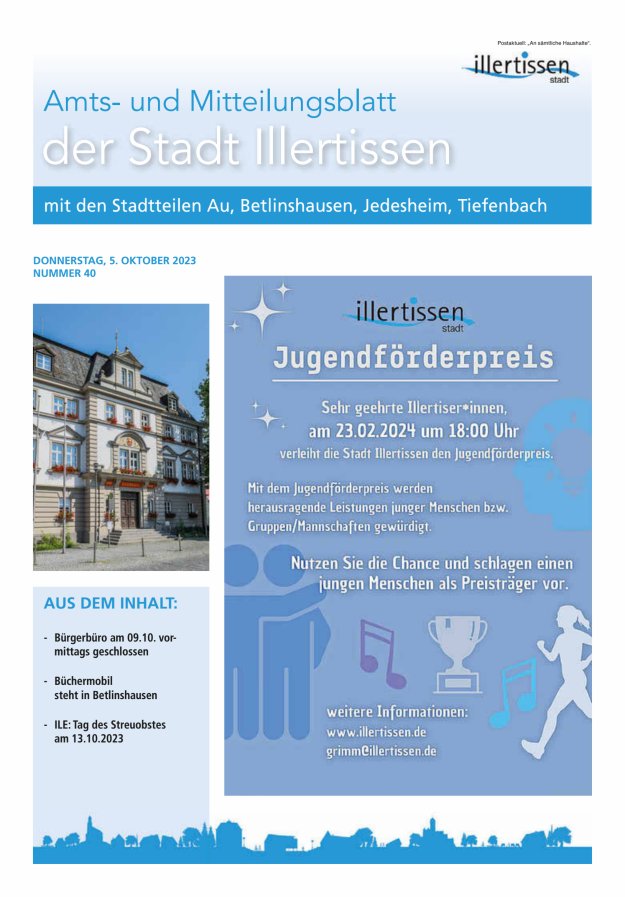 Amts- und Mitteilungsblatt Stadt Illertissen Titelblatt 40/2023