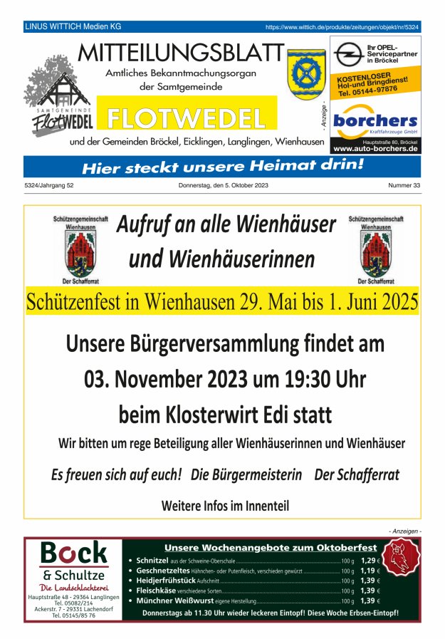 Mitteilungsblatt der Samtgemeinde Flotwedel Titelblatt 33/2023