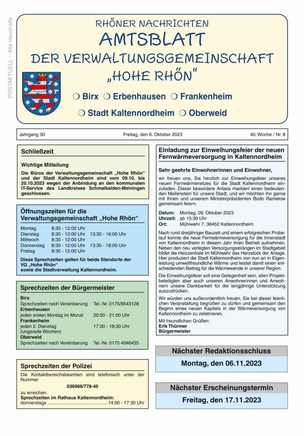 Rhöner Nachrichten Titelblatt 08/2023