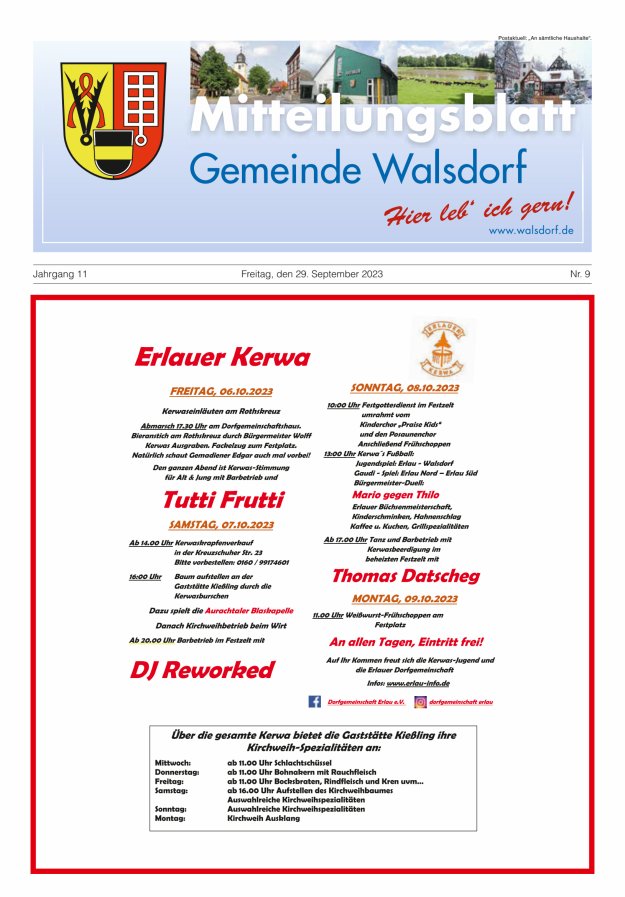 Mitteilungsblatt Gemeinde Walsdorf Titelblatt 09/2023