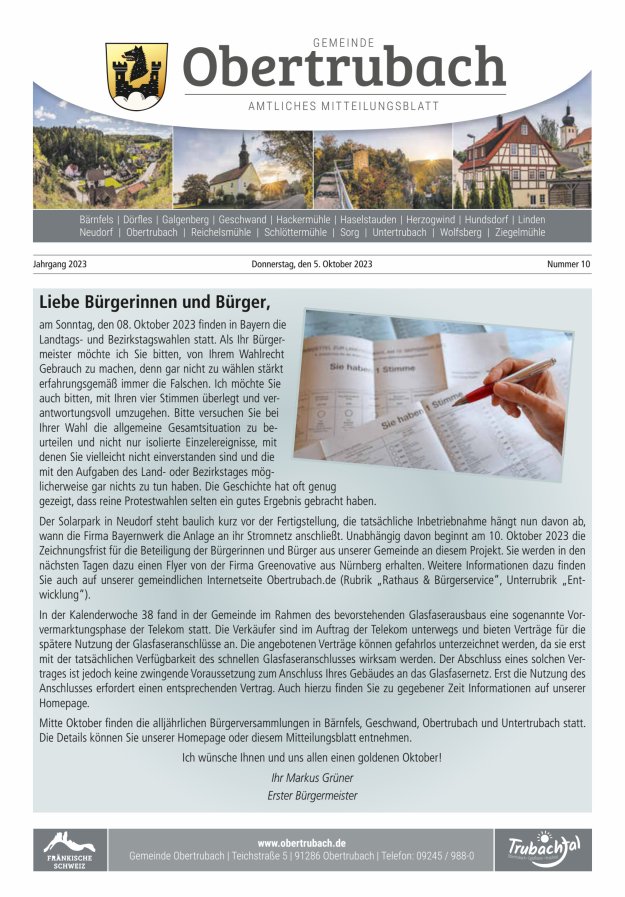 Obertrubach Titelblatt 10/2023