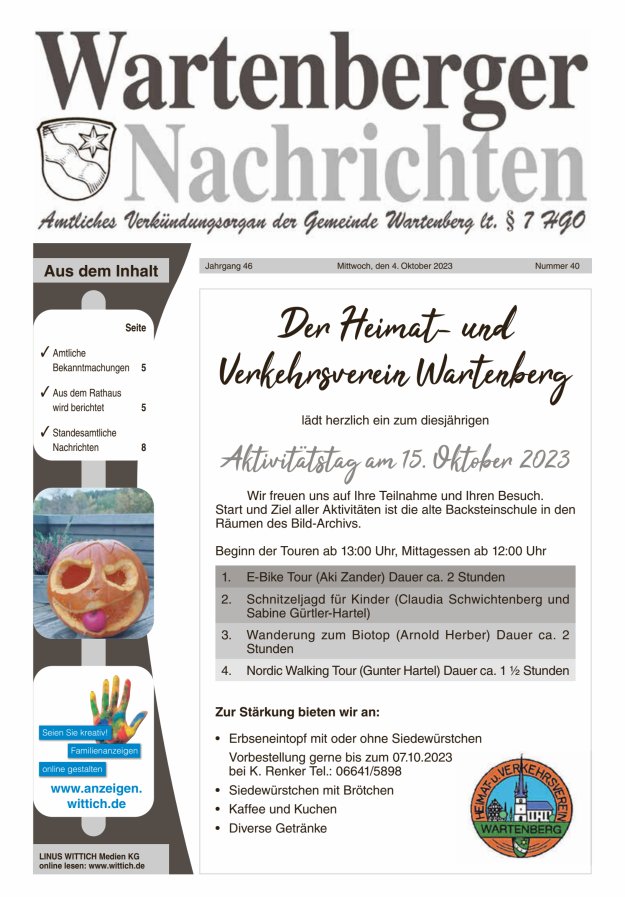 Wartenberger Nachrichten Titelblatt 40/2023