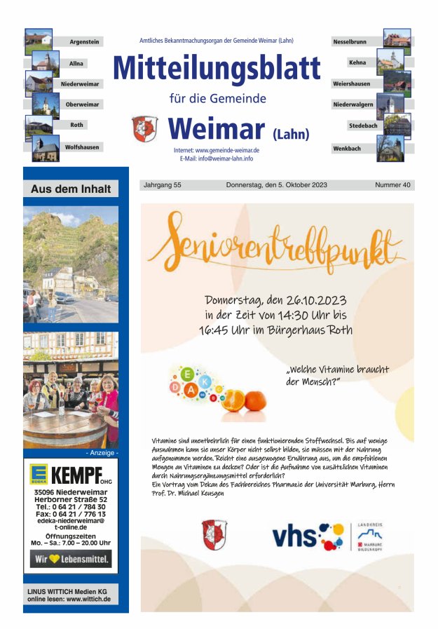 Mitteilungsblatt für die Gemeinde Weimar Titelblatt 40/2023