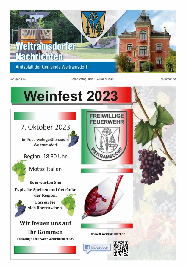 Weitramsdorfer Nachrichten Titelblatt 40/2023