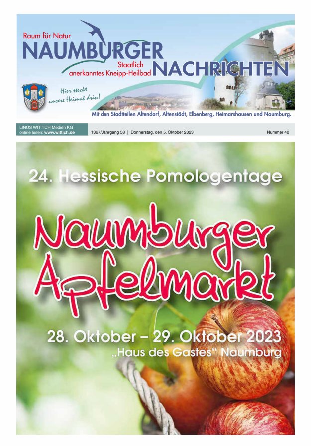 Naumburger Nachrichten Titelblatt 40/2023