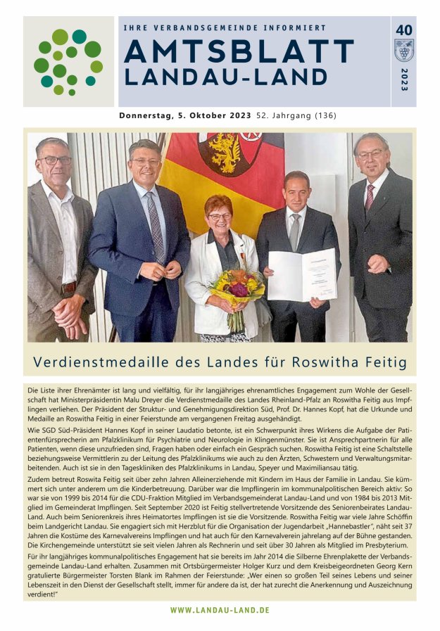 Amtsblatt VG Landau-Land Titelblatt 40/2023