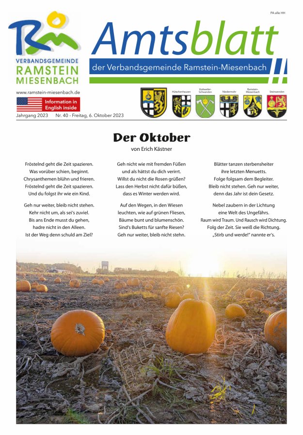 Amtsblatt VG Ramstein-Miesenbach Titelblatt 40/2023