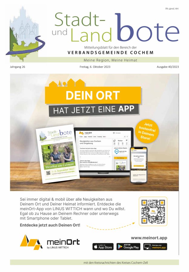 Stadt- und Landbote VG Cochem Titelblatt 40/2023