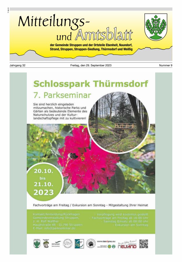 Mitteilungs- und Amtsblatt der Gemeinde Struppen und der Ortsteile Titelblatt 09/2023