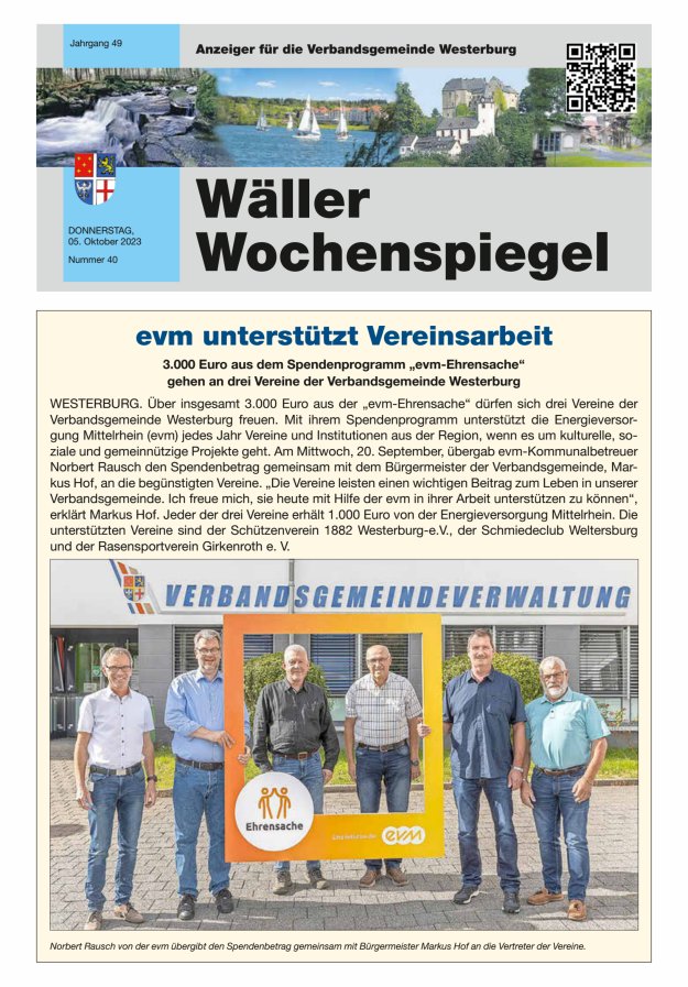 Wäller Wochenspiegel - Anzeiger für die Verbandsgemeinde Westerburg Titelblatt 40/2023