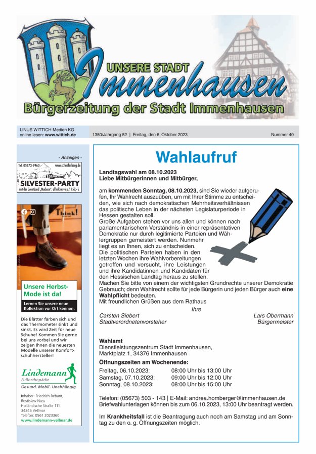 Unsere Stadt Immenhausen Titelblatt 40/2023