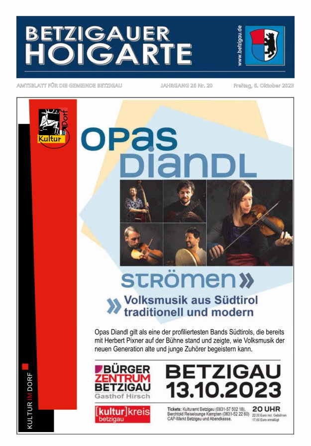 Betzigauer Hoigarte Amtsblatt der Gemeinde Betzigau Titelblatt 20/2023